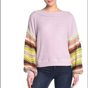 Free People Cha Cha Lilac Top With Knit Sleeves